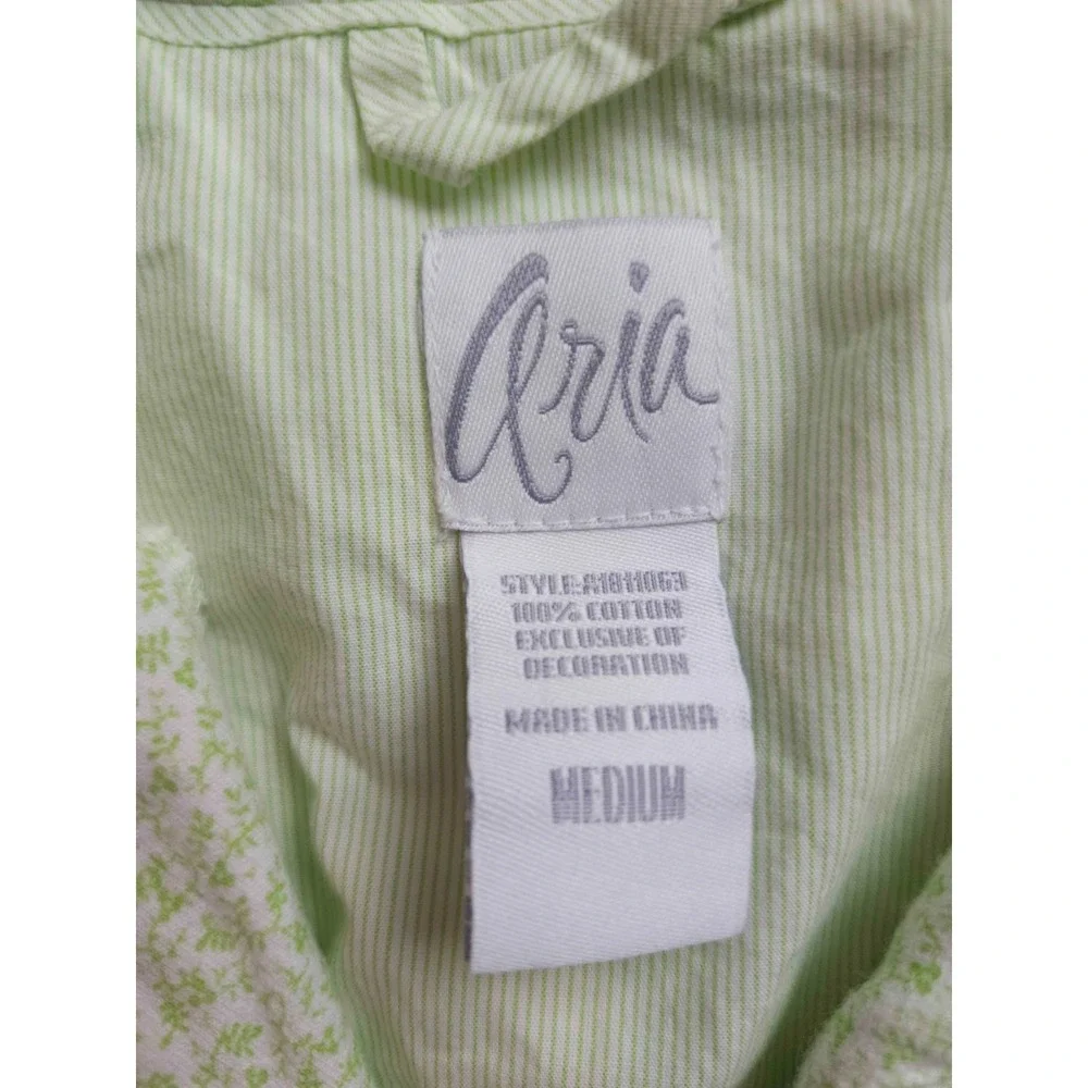Aria Robe Womens M Green Floral Embroidered‎ Full Zip 3/4 Sleeves Cozy Pockets